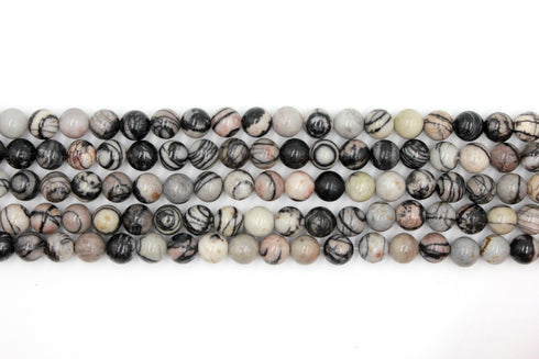 Black Veined Jasper Beads, 8mm, Round